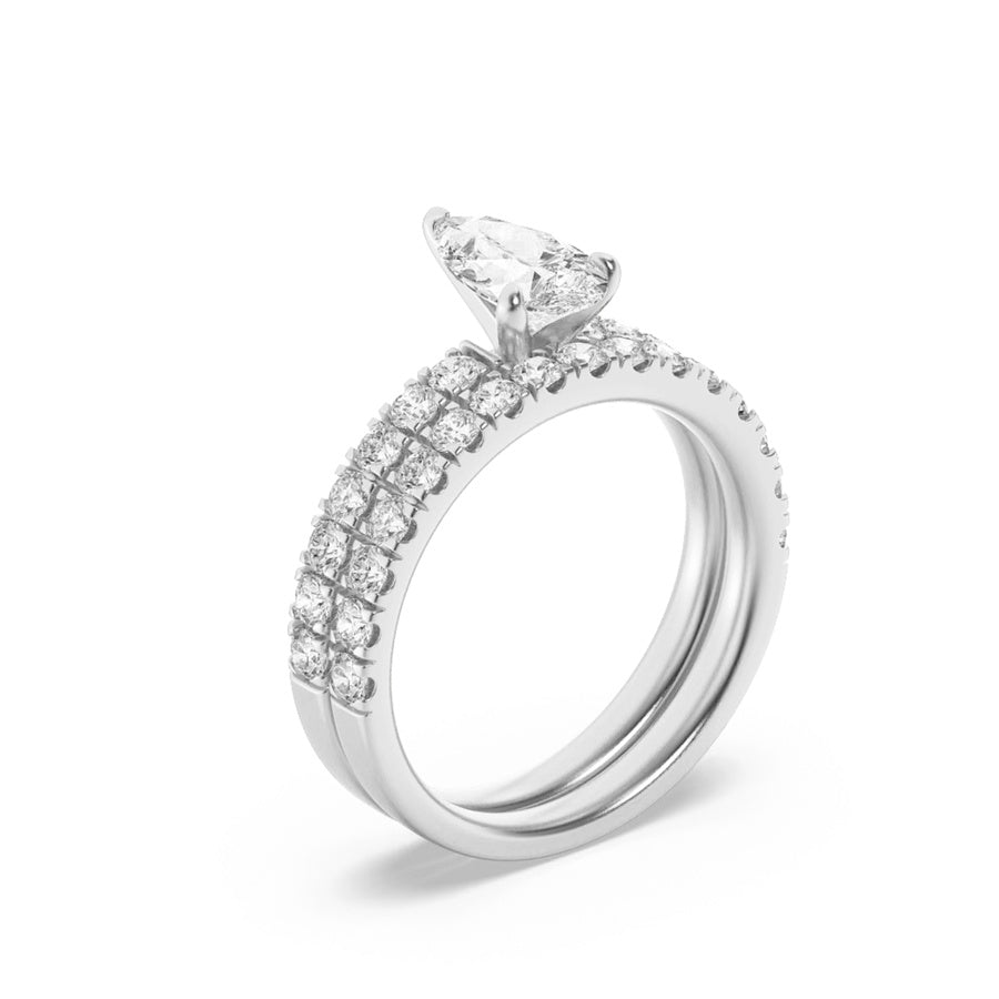 2Cttw Pear Shaped Lab Grown Diamond (F/VS) ClassicAccented Set With Band and Engagement Ring in 14K Gold