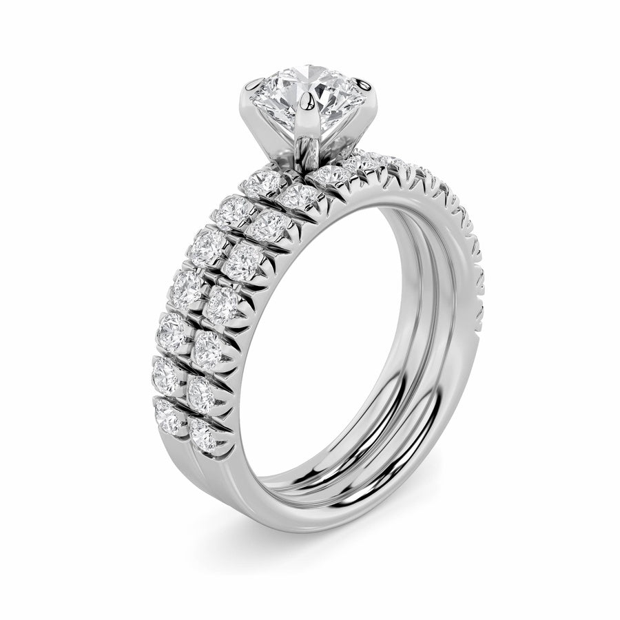 2Cttw Round Shaped Lab Grown Diamond (F/VS) Classic Accented Set With Band and Engagement Ring in 14K Gold