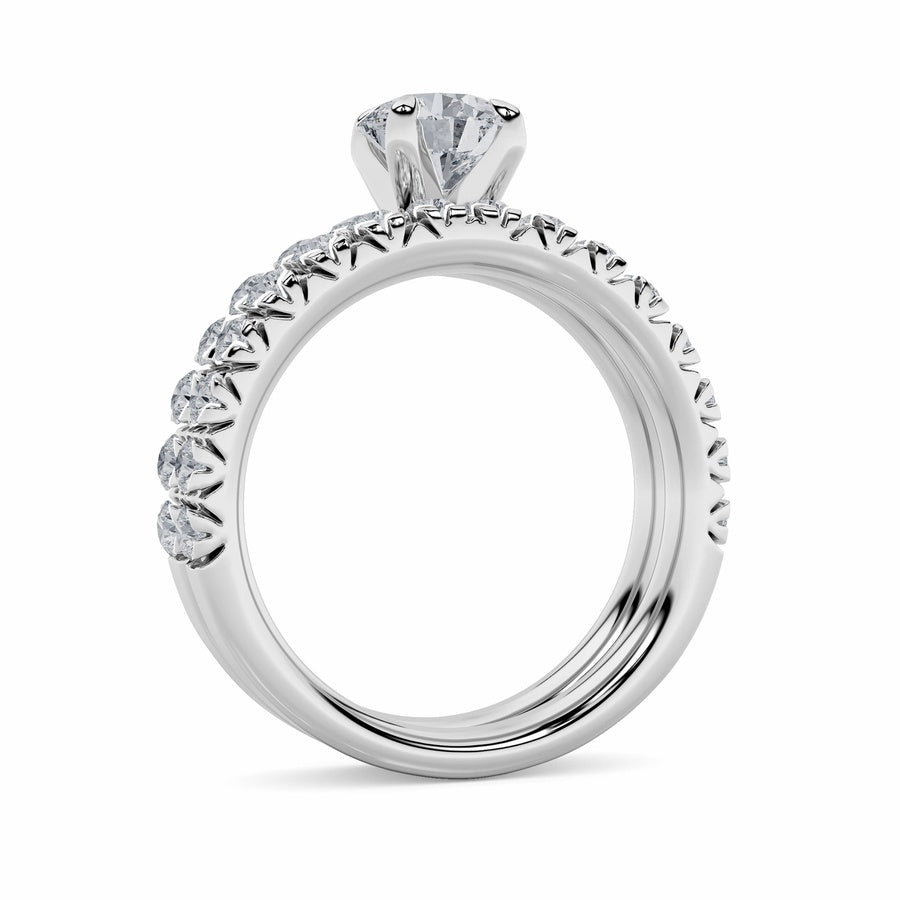 2Cttw Round Shaped Lab Grown Diamond (F/VS) Classic Accented Set With Band and Engagement Ring in 14K Gold