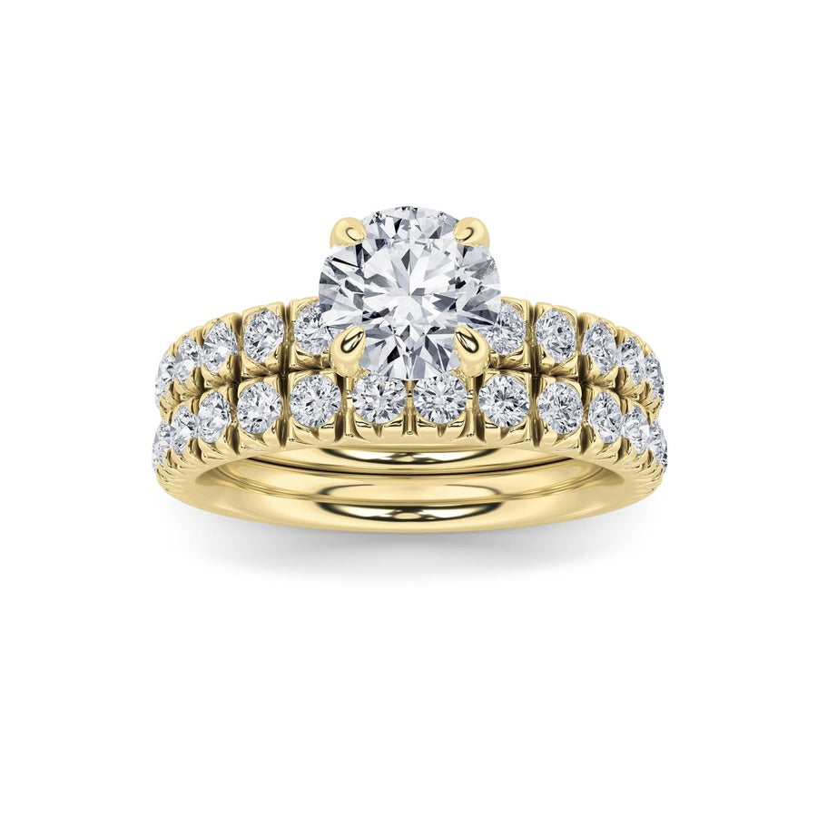 2Cttw Round Shaped Lab Grown Diamond (F/VS) Classic Accented Set With Band and Engagement Ring in 14K Gold
