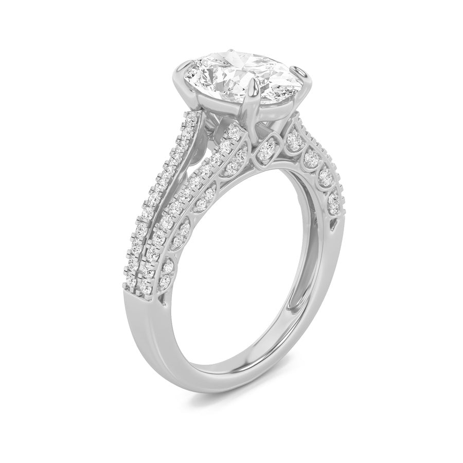 Oval Shape Split Shank Accented Engagement Ring lab grown diamond