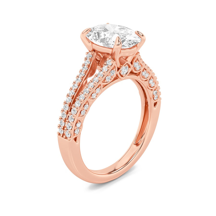 Oval Shape Split Shank Accented Engagement Ring lab grown diamond