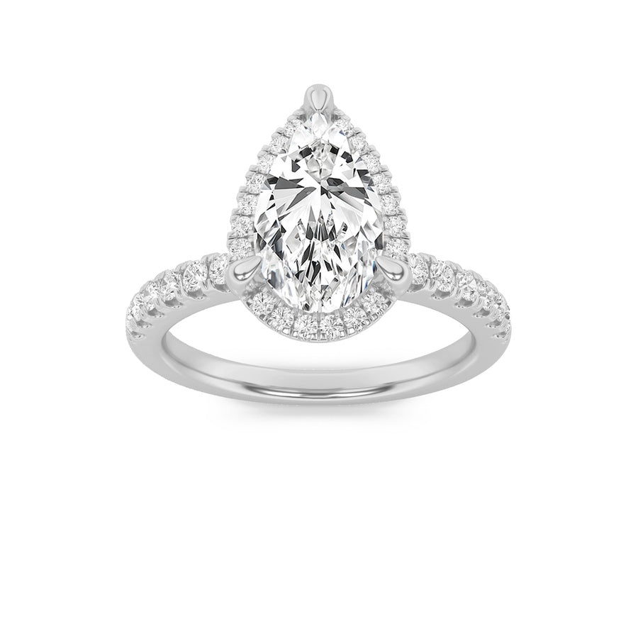 Pear Shape Halo Accented Engagement Ring lab grown diamond
