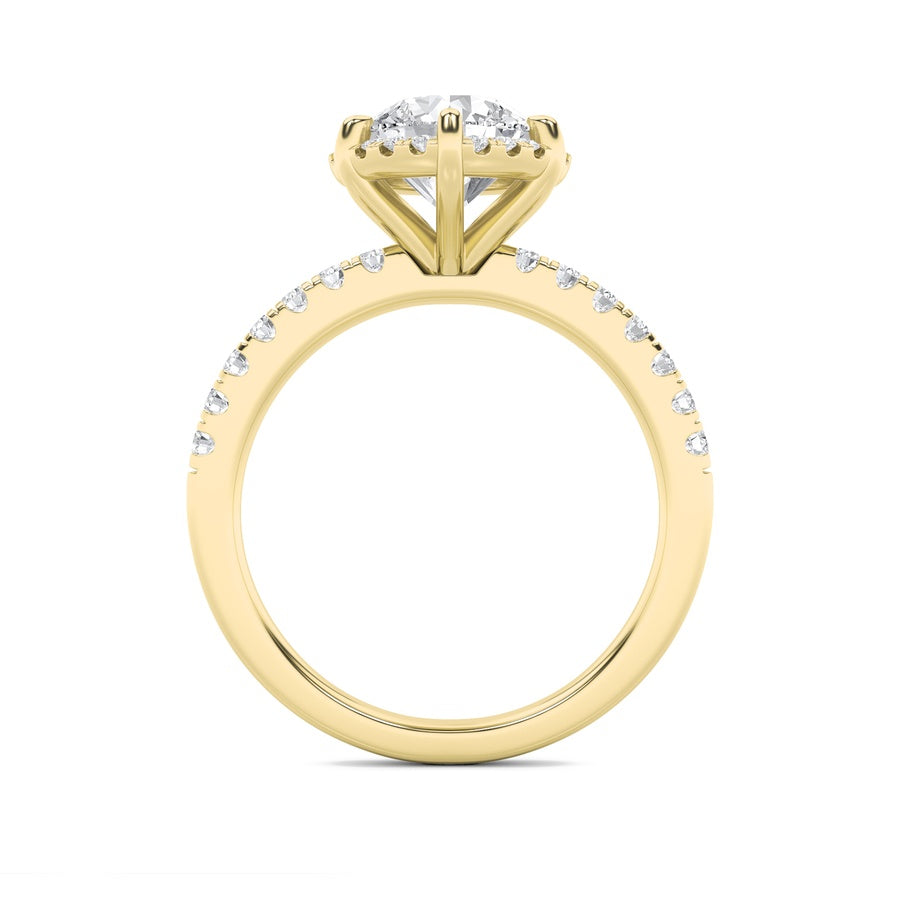 2Cttw Round Shaped Lab Grown Diamond (F/VS) Halo Accented Engagement Ring in 14K Gold