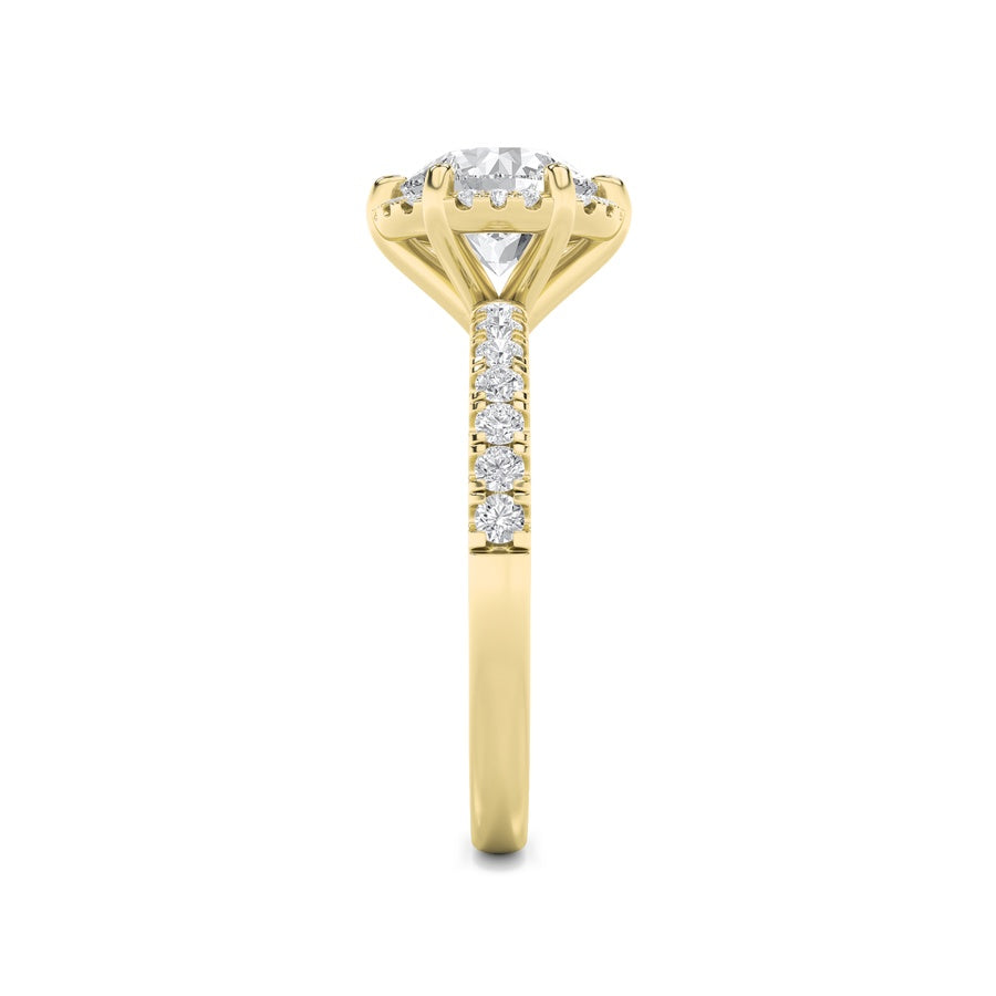 2Cttw Round Shaped Lab Grown Diamond (F/VS) Halo Accented Engagement Ring in 14K Gold
