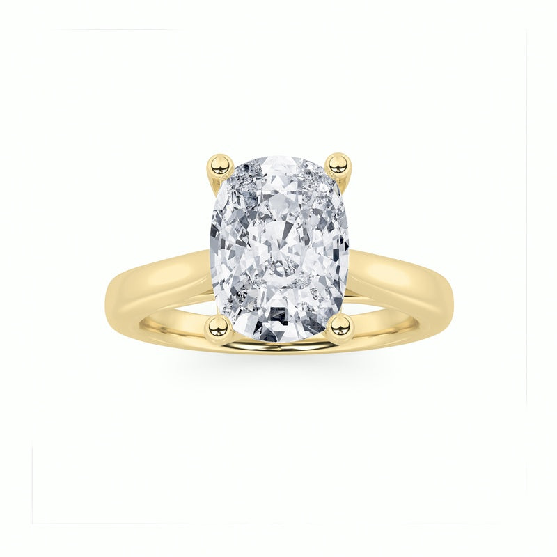 2CTW Elongated Cushion Shaped Lab Grown Diamond (G/VS) Two Tone Cathedral Shank Engagement Ring in 14K Gold