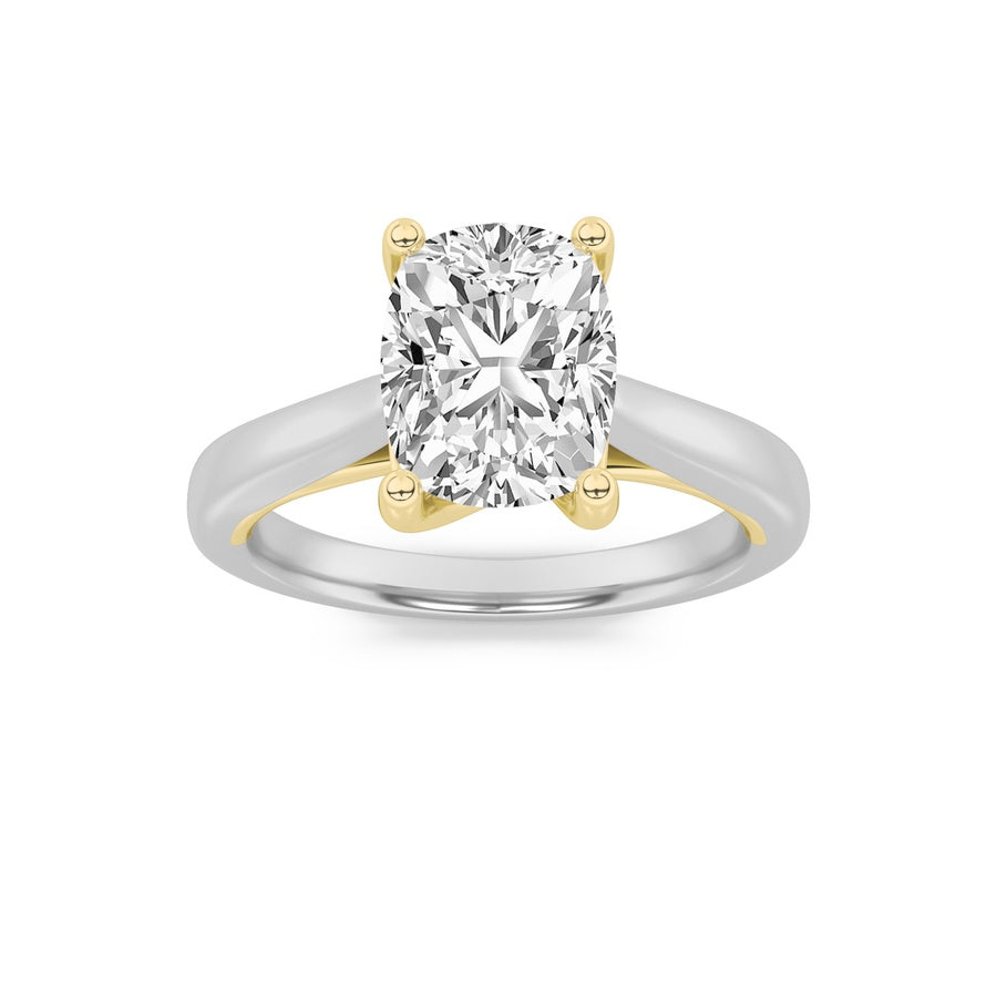 2Cttw Elongated Cushion Shaped Lab Grown Diamond (G/VS) Two Tone Cathedral Shank Engagement Ring in14K Gold