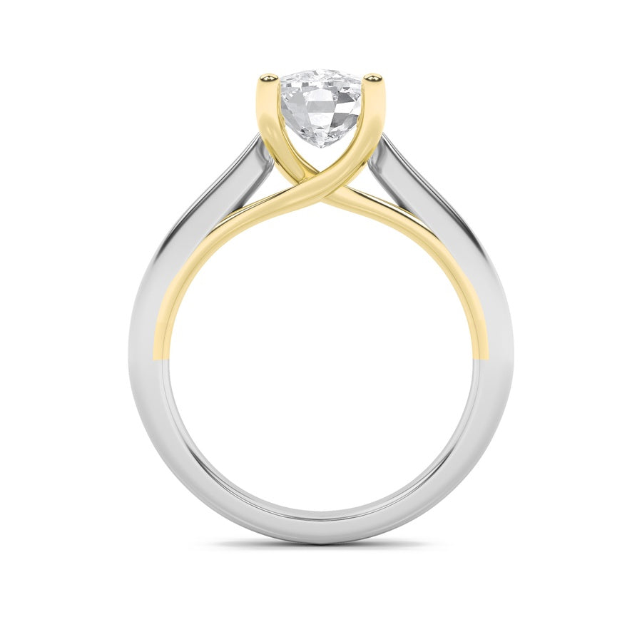 2Cttw Elongated Cushion Shaped Lab Grown Diamond (G/VS) Two Tone Cathedral Shank Engagement Ring in14K Gold