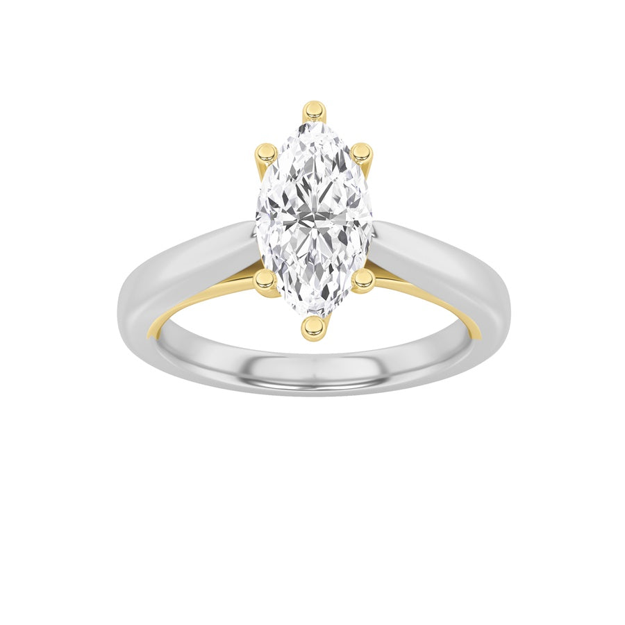 1Cttw Marquise Shaped Lab Grown Diamond (F/VS) TwoTone Six Prong Engagement Ring in 14K Gold