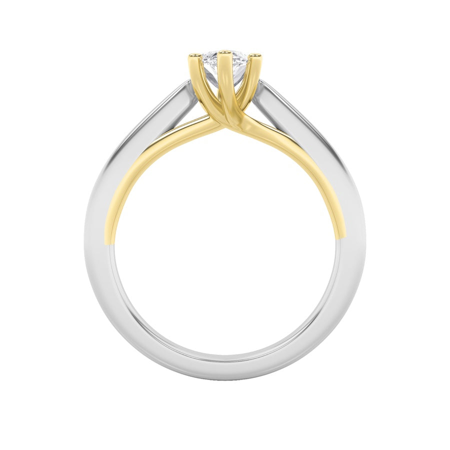 1Cttw Marquise Shaped Lab Grown Diamond (F/VS) TwoTone Six Prong Engagement Ring in 14K Gold