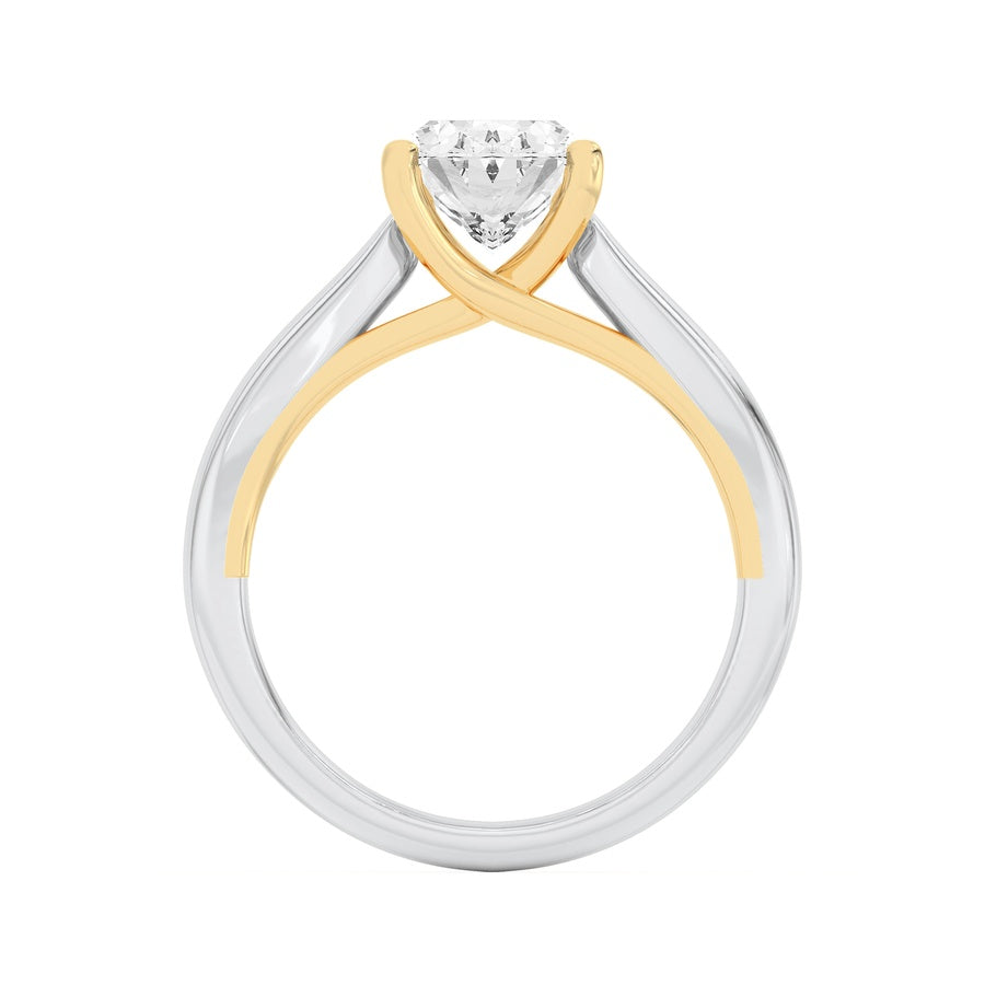 1Cttw Oval Shaped Lab Grown Diamond (F/VS) Two Tone Cathedral Shank Engagement Ring in 14K Gold