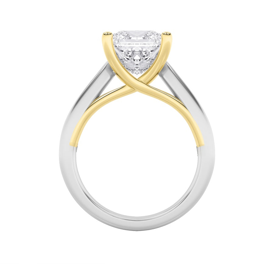 1Cttw Princess Shaped Lab Grown Diamond (F/VS) TwoTone Cathedral Shank Engagement Ring in 14K Gold