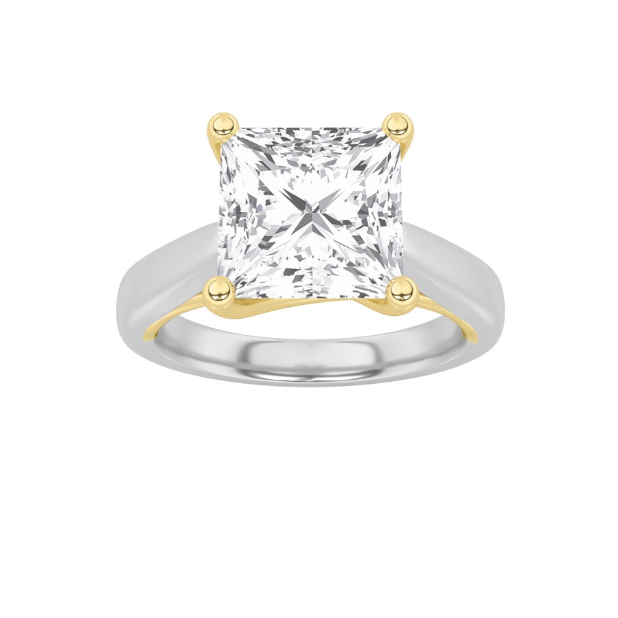 2Cttw Princess Shaped Lab Grown Diamond (G/VS) TwoTone Cathedral Shank Engagement Ring in 14K Gold
