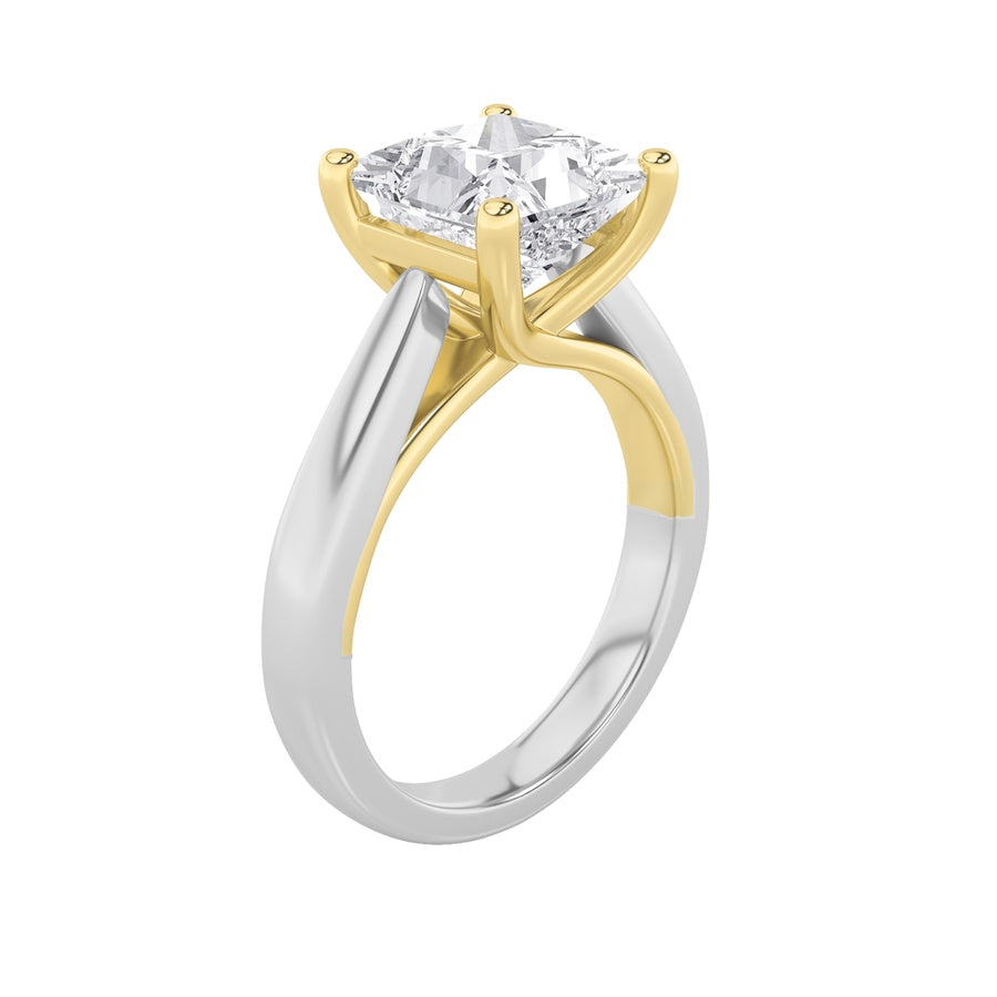 2Cttw Princess Shaped Lab Grown Diamond (G/VS) TwoTone Cathedral Shank Engagement Ring in 14K Gold