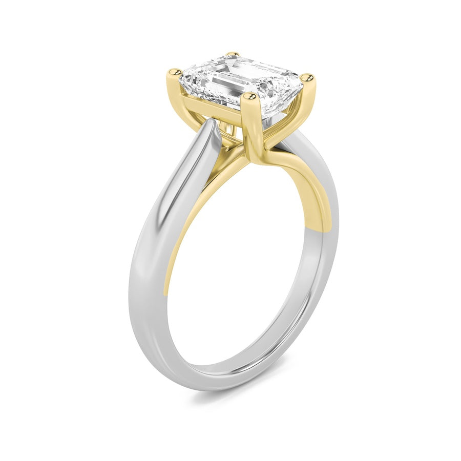 3Cttw Radiant Shaped Lab Grown Diamond (F/VS) TwoTone Cathedral Shank Engagement Ring in 14K Gold