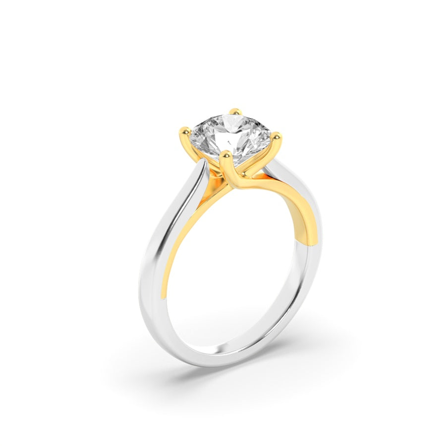 Round Shape Two Tone Cathedral Shank Engagement Ring lab grown diamond