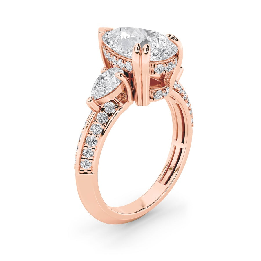 3.5Cttw Pear Shaped Lab Grown Diamond (G/VS) ThreeStone Accented Engagement Ring in 14K Gold