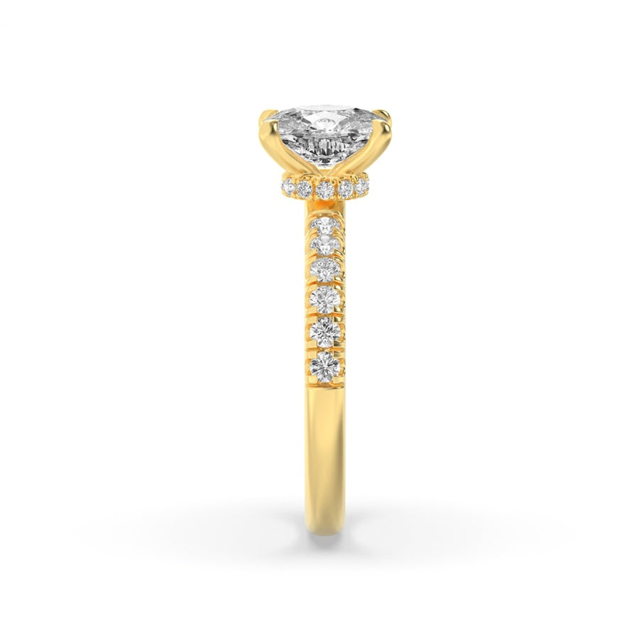 2Cttw Elongated Cushion Shaped Lab Grown Diamond (F/VS) Hidden Halo Accented Ring in 14K Gold