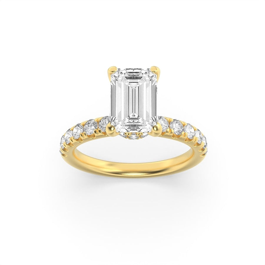 2Cttw Emerald Shaped Lab Grown Diamond (G/VS) Hidden Halo Accented Ring in 14K Gold