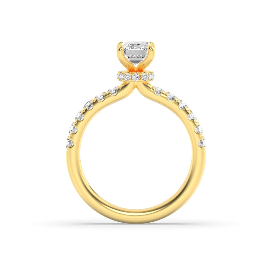 2Cttw Emerald Shaped Lab Grown Diamond (G/VS) Hidden Halo Accented Ring in 14K Gold
