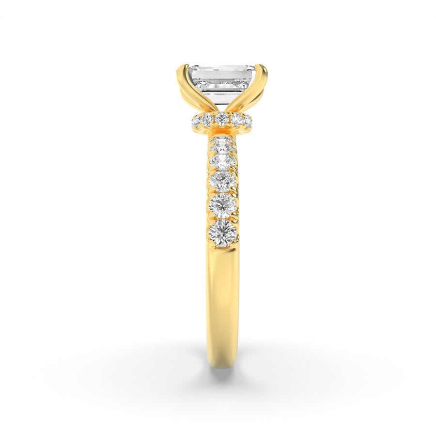 2Cttw Emerald Shaped Lab Grown Diamond (G/VS) Hidden Halo Accented Ring in 14K Gold