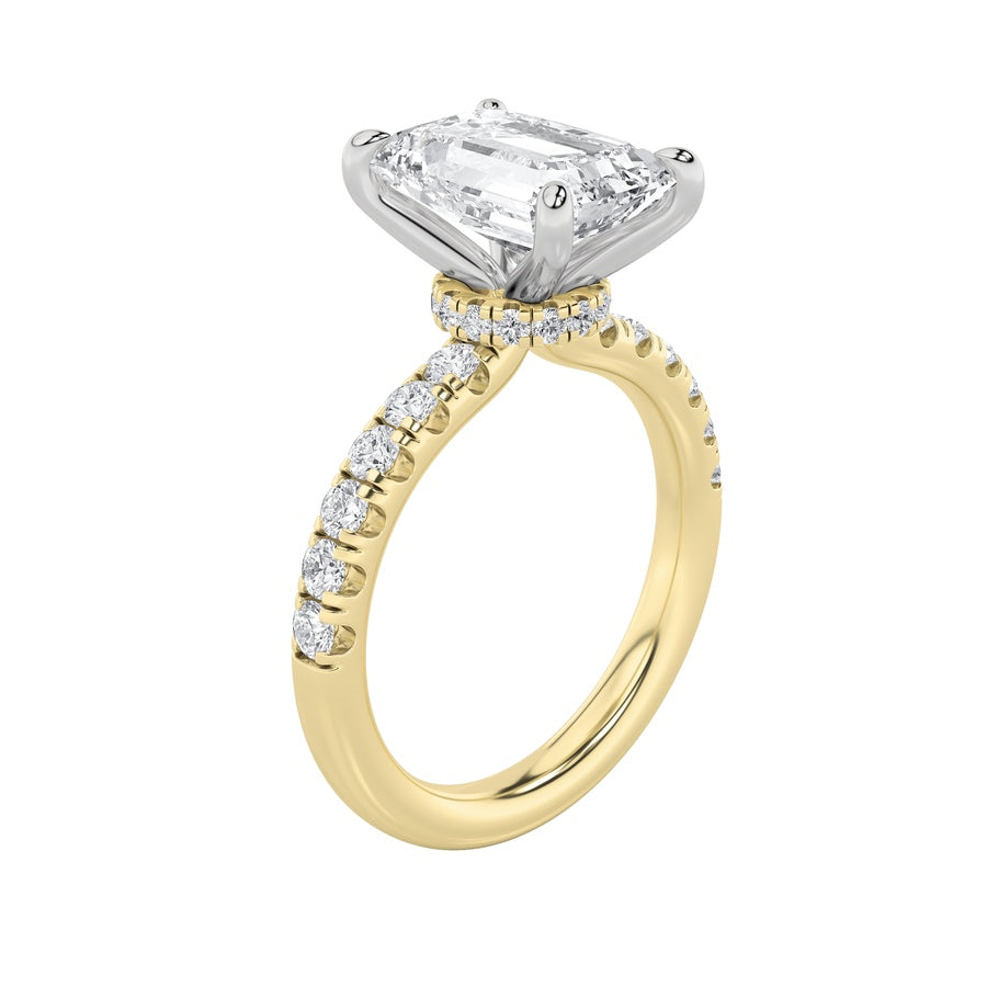 2Cttw Emerald Shaped Lab Grown Diamond (G/VS) Hidden Halo Accented Ring in 14K Gold