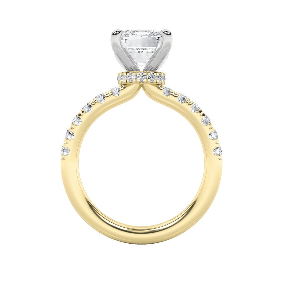 2Cttw Emerald Shaped Lab Grown Diamond (G/VS) Hidden Halo Accented Ring in 14K Gold