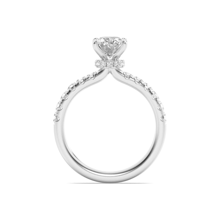 2Cttw Oval Shaped Lab Grown Diamond (F/VS) HiddenHalo Accented Ring in 14K Gold