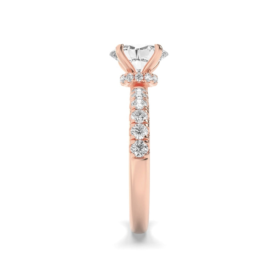 2Cttw Oval Shaped Lab Grown Diamond (F/VS) HiddenHalo Accented Ring in 14K Gold