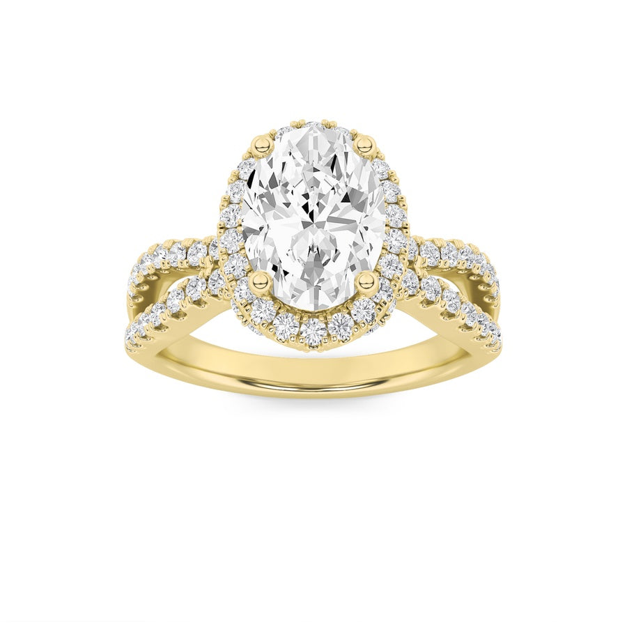 Oval Shape Split Shank Halo Accented Engagement Ring lab grown diamond