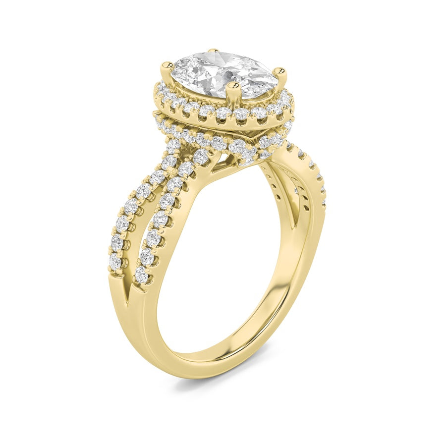 Oval Shape Split Shank Halo Accented Engagement Ring lab grown diamond