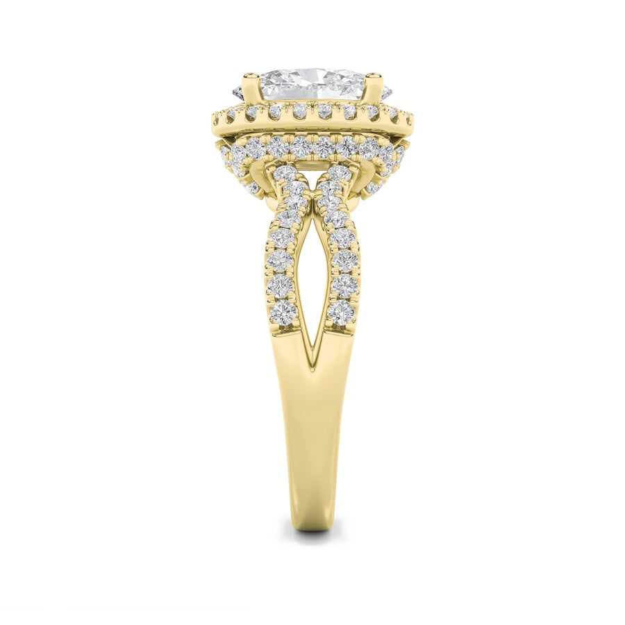 Oval Shape Split Shank Halo Accented Engagement Ring lab grown diamond