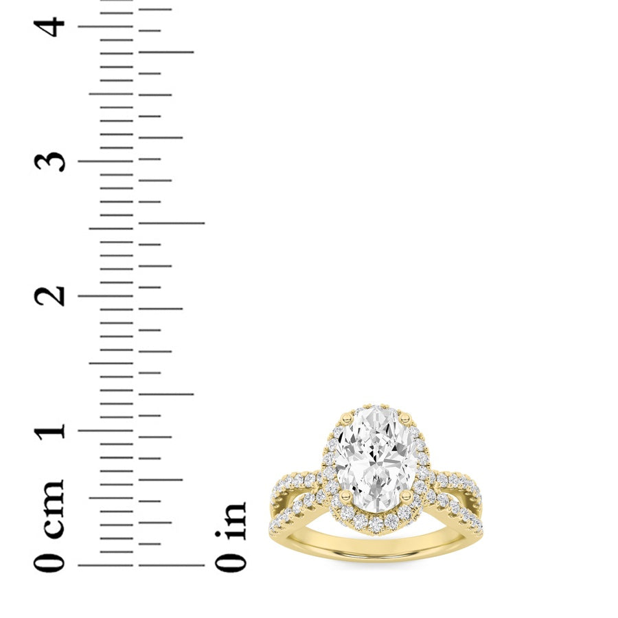 Oval Shape Split Shank Halo Accented Engagement Ring lab grown diamond