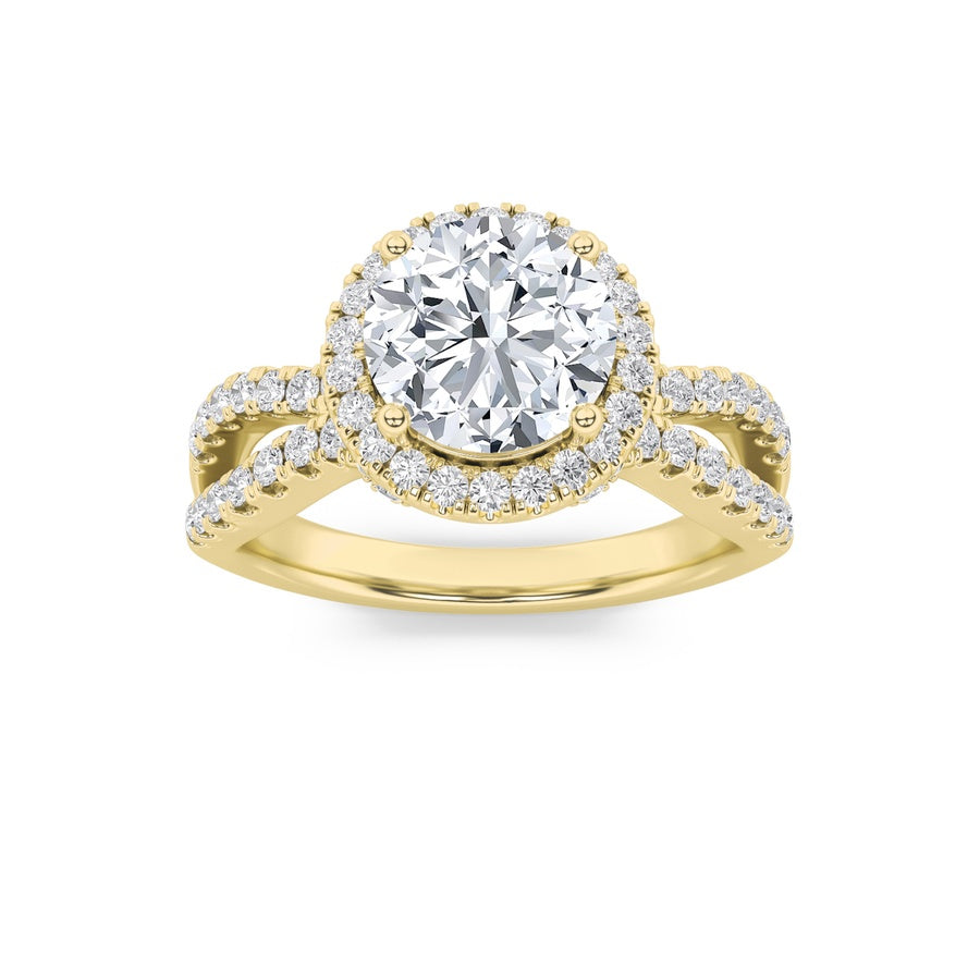 Round Shape Split Shank Halo Accented Engagement Ring lab grown diamond