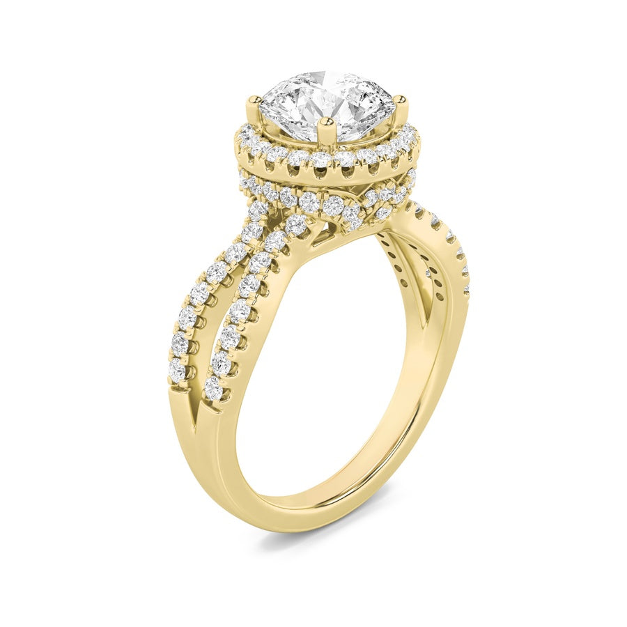 Round Shape Split Shank Halo Accented Engagement Ring lab grown diamond