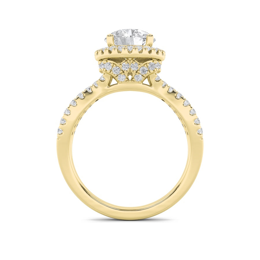 Round Shape Split Shank Halo Accented Engagement Ring lab grown diamond