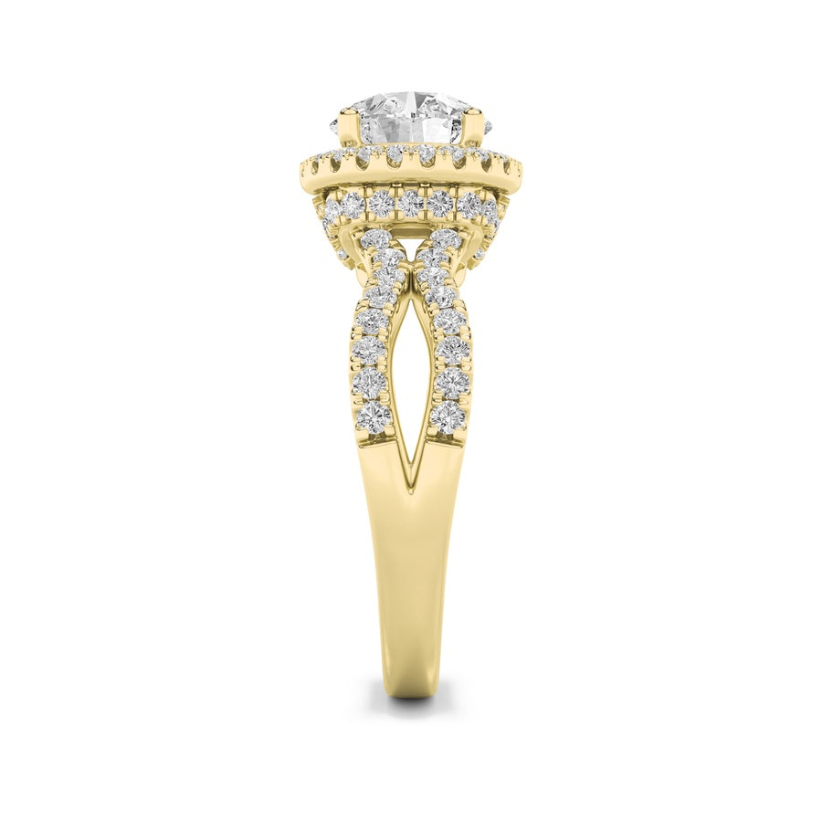 Round Shape Split Shank Halo Accented Engagement Ring lab grown diamond