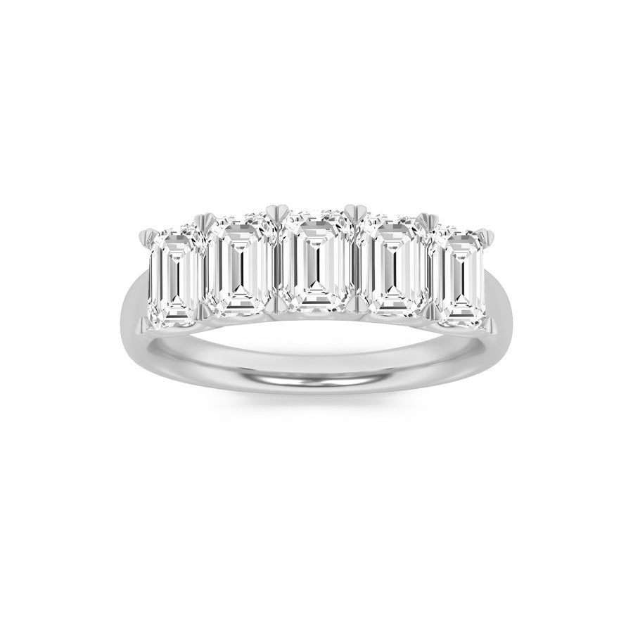 2Cttw Emerald Shaped Lab Grown Diamond (F/VS) FiveStone Band Ring in 14K Gold