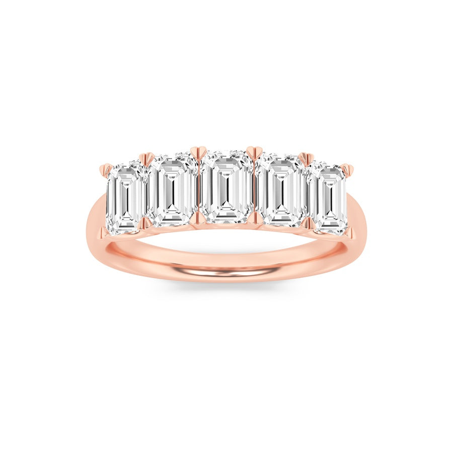 Emerald Shape Five Stone Band Ring lab grown diamond