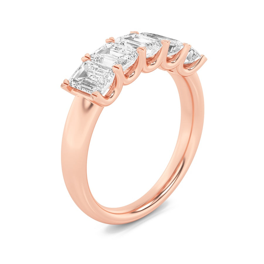 Emerald Shape Five Stone Band Ring lab grown diamond