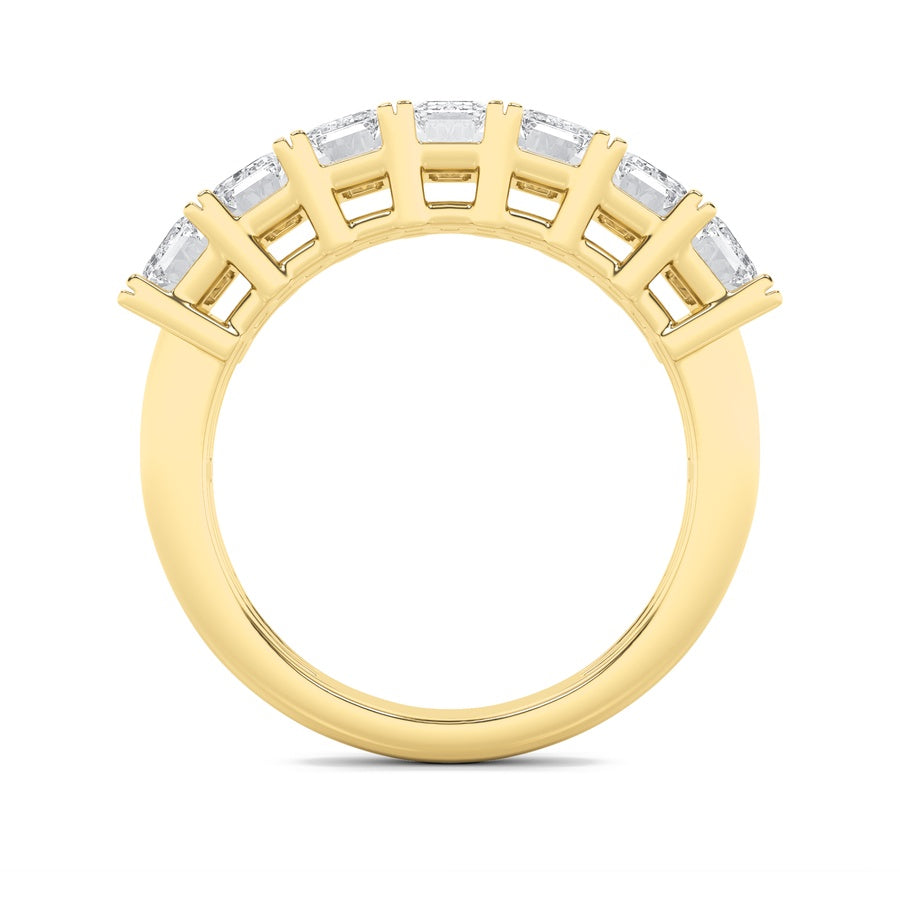 3Cttw Emerald Shaped Lab Grown Diamond (F/VS) Seven Stone Band Ring in 14K Gold