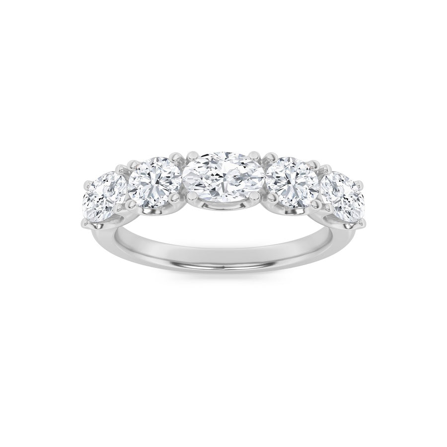 2Cttw Oval Shaped Lab Grown Diamond (F/VVS) Five Stone Band Ring in 14K Gold