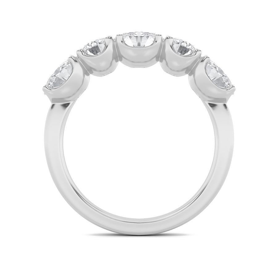 2Cttw Oval Shaped Lab Grown Diamond (F/VVS) Five Stone Band Ring in 14K Gold