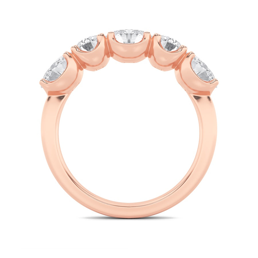 2Cttw Oval Shaped Lab Grown Diamond (F/VVS) Five Stone Band Ring in 14K Gold