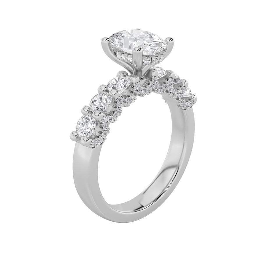 2.5Cttw Oval Shaped Lab Grown Diamond (G/VS) Accented Double Halo Set of Band and Ring in 14K Gold