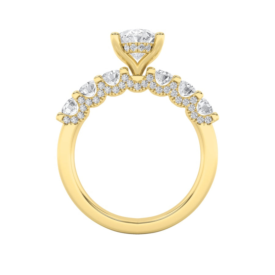 2.5Cttw Oval Shaped Lab Grown Diamond (G/VS) Accented Double Halo Set of Band and Ring in 14K Gold