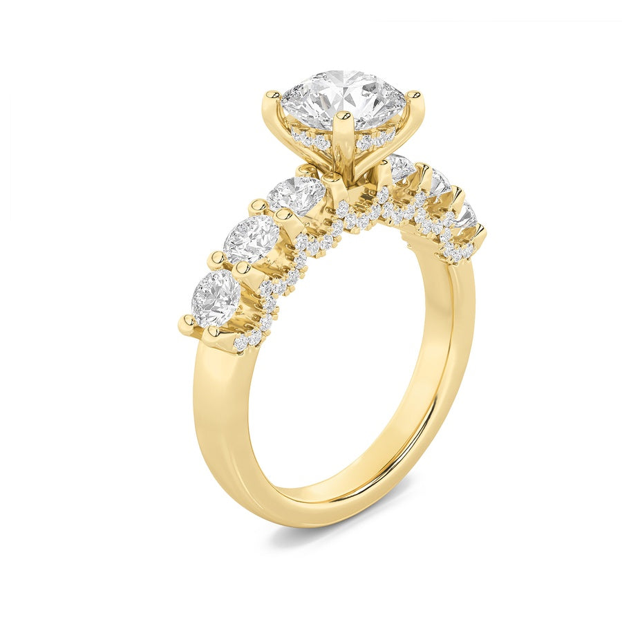 2.5Cttw Round Shaped Lab Grown Diamond (F/VS) Accented Double Halo Set of Band and Ring in 14K Gold