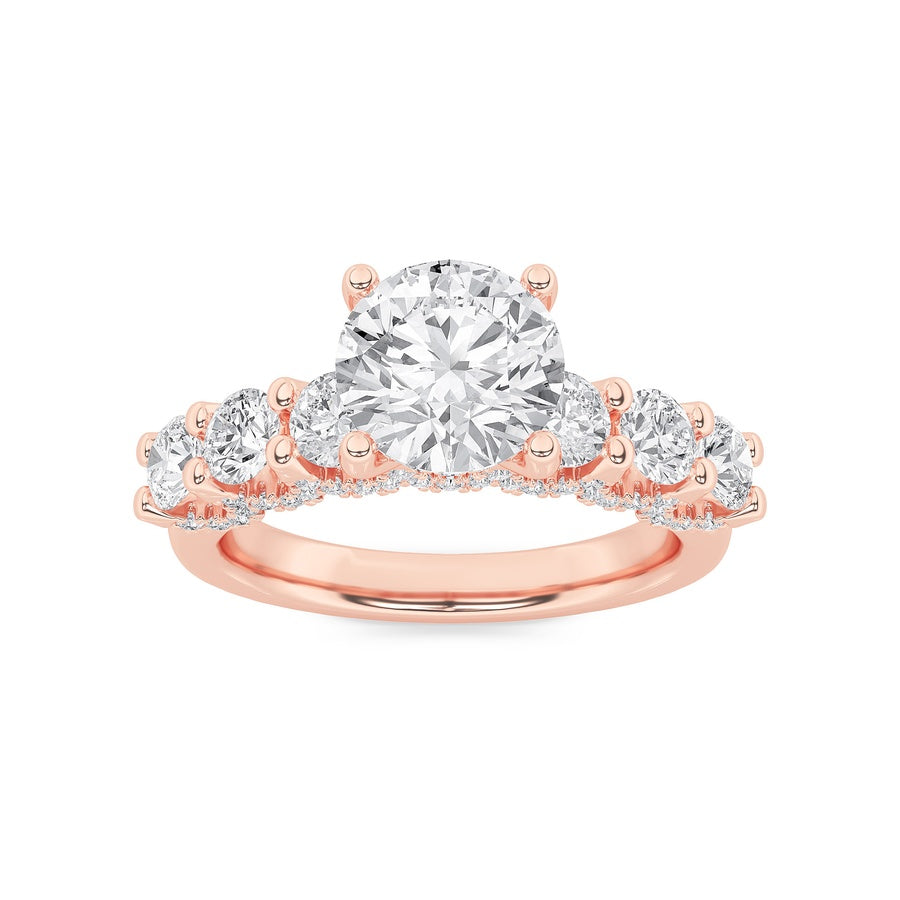 2.5Cttw Round Shaped Lab Grown Diamond (F/VS) Accented Double Halo Set of Band and Ring in 14K Gold