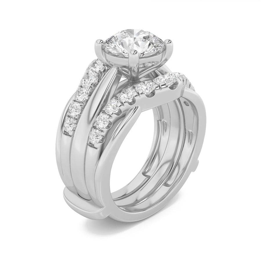3Cttw Round Shaped Lab Grown Diamond (F/VS) InsertJacket Ring in 14K Gold