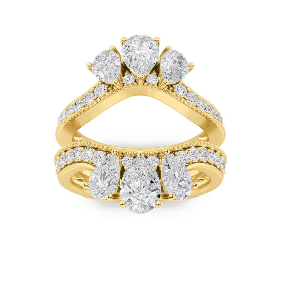 2Cttw Pear Shaped Lab Grown Diamond (F/VS) InsertJacket Ring in 14K Gold